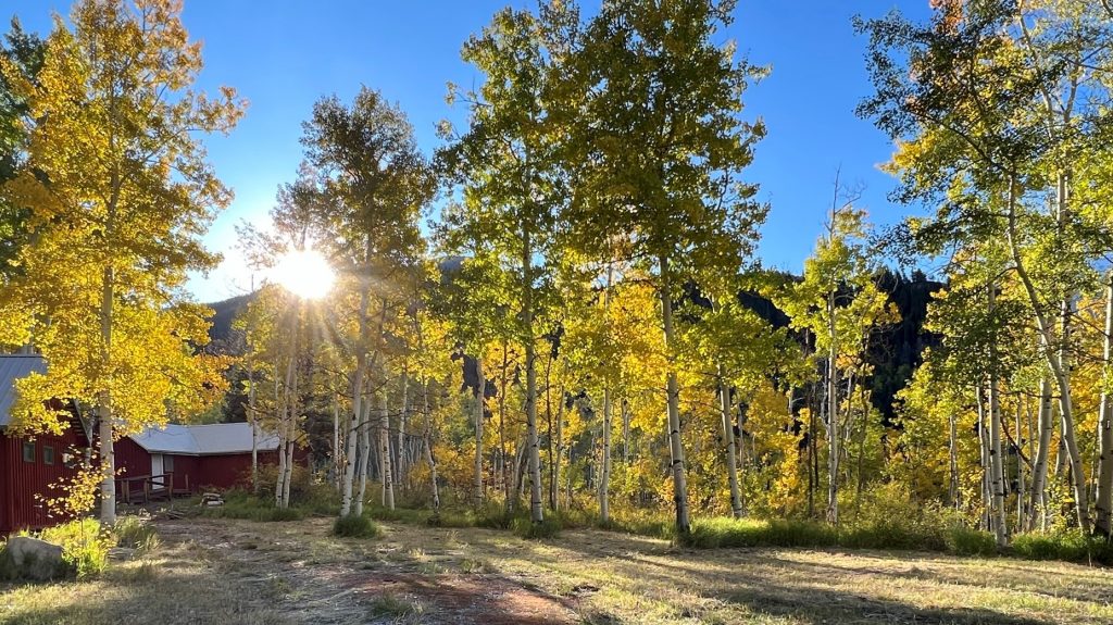Historic Colorado Outward Bound School Marble Base Camp Sunny Fall Day with Aspens